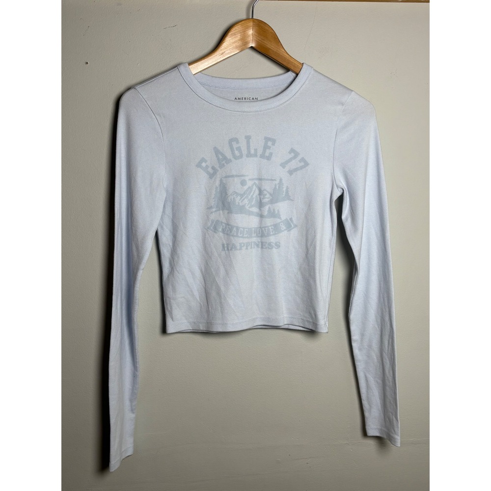 American Eagle Baby Tee Y2K Graphic Long Sleeve Casual Medium